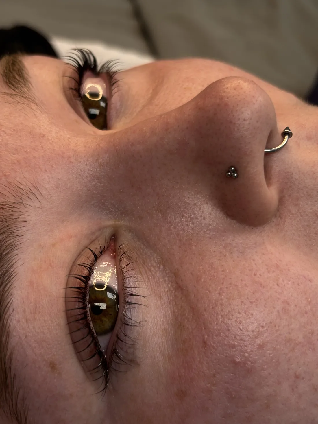 Lash lift result with lifted, tinted lashes